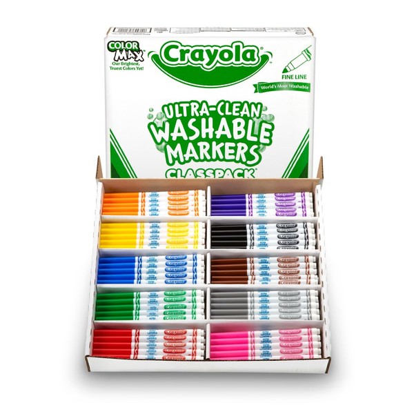 Crayola Ultra Clean Washable Markers Classpack (200 Count), Bulk Markers for Classrooms, School Supplies for Kids, 10 Colors