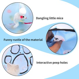 PawSailor Cat Tunnel Bag Kitty Collapsible Tunnel Toy Crinkle Sack Bag Pet Interactive Cat Cave Toy with 1 Little Mouse & 3 Toy Ball Rose Pink M