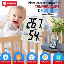Antonki 2-Pack Hygrometer Indoor Thermometer, Room Thermometer for Home, Humidity Meter, Digital Temperature and Humidity Monitors, Humidity Gauge for Baby Room, Terrarium, Incubator, Greenhouse