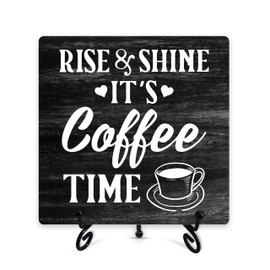 Coffee Bar Decor, Coffee Bar Accessories, Coffee Station Must Haves, Coffee Wood Plaque Decor Sign, Gifts For Coffee Lover, Home Office Farmhouse Kitchen Decorations For Desk Table Shelf -03