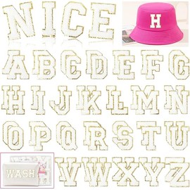 Chenille Letters Patches Self-Adhesive for Clothing: NICEVINYL 52pcs White Preppy Varsity Self Adhesive Initial Letters Patches Stickers for Trucker Hats,Makeup Bags,Backpacks