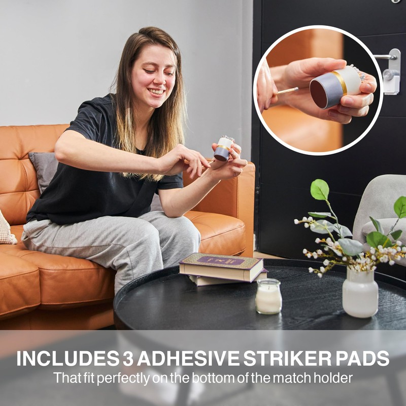 Decorative Ceramic Match Holder with Striker Pads - White &