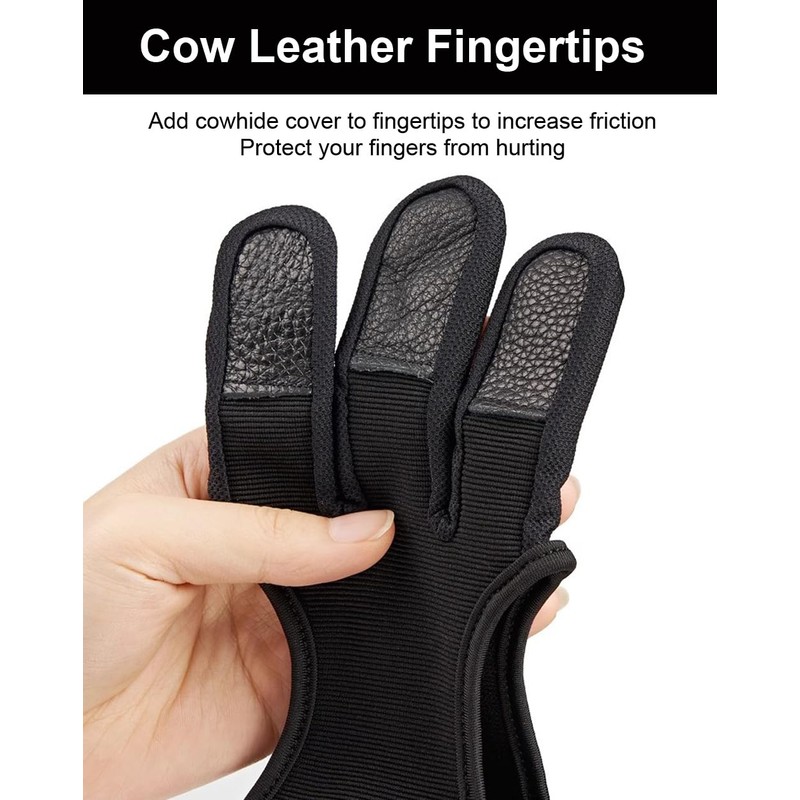 SUJAYU 3 Finger Archery Glove, Leather Fingers Protector Shooting Gloves
