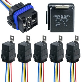 Hosyond 5 Pack 12V DC 40/30 AMP Waterproof Relay Harness Tinned Copper Wires 5-PIN SPDT Automotive Relay