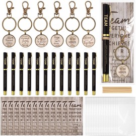 RUIYELE 12 Sets Team Appreciation Gifts Bulk- Employee Appreciation Keychains for Staff Vintage Metal keyrings for Women Men with Inspirational Gel Ink Pens Thank You Gift for Coworkers Staff