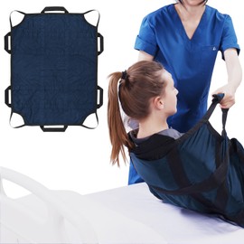 Puholo Positioning Bed Pad with Handles 50"x40" Draw Sheet for Hospital Bed Patients Moving Pad for Turning Lifting and Repositioning Nylon with 380LBS Bearing (Blue)