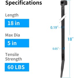 XINGO 1000PCS 18 Inch Black Zip Ties Heavy Duty, 60lb Tensile Strength, UV Resistant Cable Ties for indoor and outdoor use ﻿