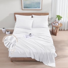 California King Sheet Sets - 6 Piece Hotel Luxury Cal King Sheet Set - Soft & Wrinkle Free Hotel Quality Cal King Fitted Sheet with Elastic, Easy Care Breathable Bedding Sheets & Pillowcases White