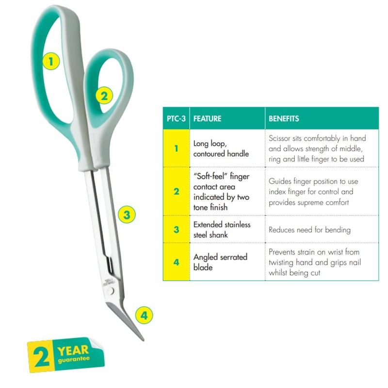 PETA Easi-Grip Long Reach Toe Nail Cutter, Ergonomic Soft-Feel Long
