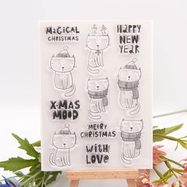 arriettycraft Merry Christmas New Year Cat Clear Rubber Stamp for Christmas Card Decoration and Crafts