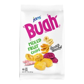 Jans Buah Mixed Fruit Chips, 7 Oz — Tropical Mix of Red Dragonfruit, Pineapple, Banana, Jackfruit, Taro, Pumpkin Chips - Deliciously Sweet & Crunchy Mixed Chips Snacks, Non-GMO, Gluten Free, Vegan