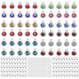 BetterJonny 260pcs Charms for Jewelry Making, 60pcs Silver Crystal Birthstone Charms Beads with 100 Lobster Clasps and 100 Jump Ring for Necklace Bracelet Earring