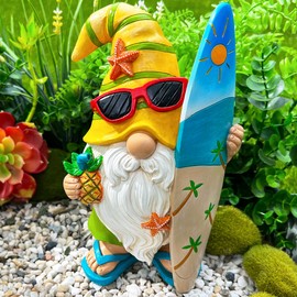 Mood Lab Garden Gnome - Surfer Gnome Figurine - 9.1 Inch Tall Funny Lawn Statue - for Outdoor & House Decor