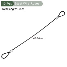 YOKIVE 10 Pcs Safety Cable Locks, Stainless Steel Security Wire Rope with Double Loops | Great for Outdoor, Luggage Locks (Black, 9-Inch)