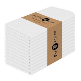 Native Fab - Juego de 12 servilletas de tela, 100% algodón, tela lavable, servilleta de tela reutilizable, 17 x 17 pulgadas, servilletas decorativas de mesa para bodas, cenas, eventos, color blanco