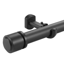 1 1/8 Inch Diameter Curtain Rods 144 to 240 Inches(12-20ft), Telescoping Heavy Duty Large Drapery Rod with Adjustable Aluminum Alloy Bracket, Solid End Caps for Windows Patio Decoration, Matte Black