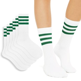 4 PAIRS Retro Stripe Tube Socks Classic Athletic Sport Crew Socks For Women Casual Cotton Novelty Socks Unisex, 3paris-tennis Green Striped, One Size