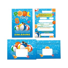 Minkocards 8 Einladungskarten incl. 8 Umschläge 8. Kindergeburtstag Schwimmbad Schwimmen Jungen Mädchen Einladung achte Geburtstag