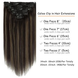 Caliee 22Inch Hair Extensions Real Human Hair 140G Clip on Hair Extensions Soft Stright R1B-1B/6A Balayage Natural Black to Light Chestnut Brown 7PCS Clip in Human Hair Extensions for Women