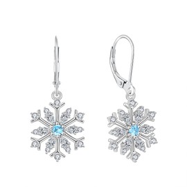 BELRYO Snowflake Earrings Sterling Silver-925 Sterling Silver Cubic Zirconia Earrings Snowflake Dangle Drop Earring for Women Christmas Jewelry Gifts