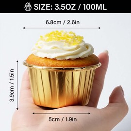 EUSOAR Gold Cupcake Cups, 3.5 Oz 50pcs Disposable Foil Muffin Liners, Gold Cupcake Baking Cups, Ramekin Aluminum Cupcake Tip Pan Ramekin Holders, Little Baking Cups