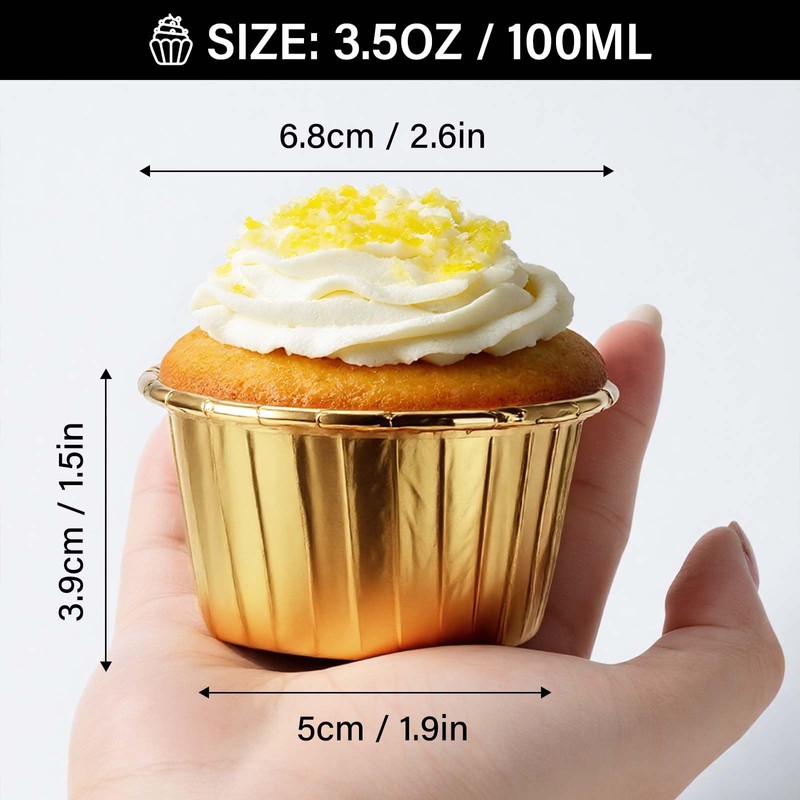 EUSOAR Gold Cupcake Cups, 3.5 Oz 50pcs Disposable Foil Muffin