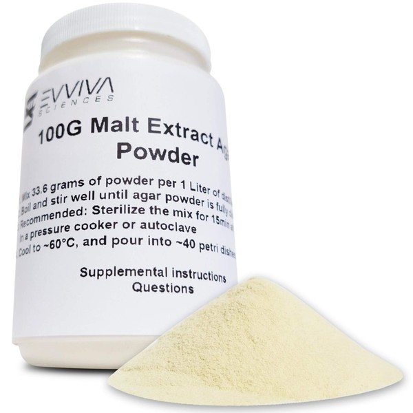 Malt Extract Agar Powder 100g by Evviva Sciences, Can Make Over 100 Agar Petri Dishes, for Mold & Fungus, Ideal for Mushrooms & Science Projects