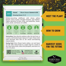 Survival Garden Seeds - Common Sunflower (Helianthus annuus) Seeds for Planting | Giant Bird & Pollinator Magnet | Fast-Growing Native Wildflower - 1 Pack