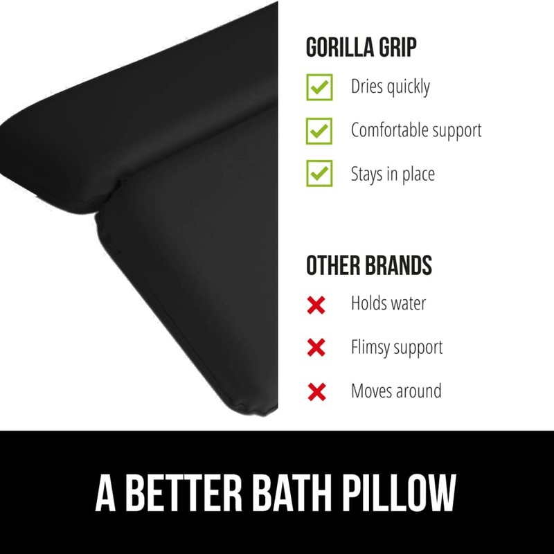 GORILLA GRIP Bath Pillow for Tub, Improved Suction Cups, Luxury