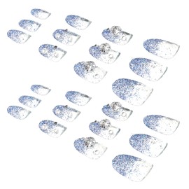 Baluue 24pcs False Nails Blue Glitter Full Coverage Nail Tips Safe Odor- for Diy Nail Art