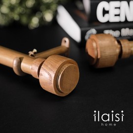 ILAISIHOME 1-1/8 Inch Diameter Faux Wood Curtain Rod with Wood Grain Finials, 72-144 inch Telescoping Single Curtain Rods for window width 68-140 inch, 1 pack