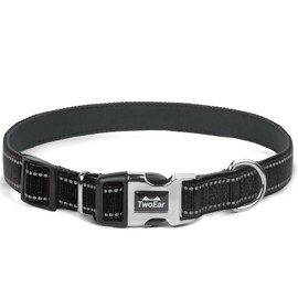 TwoEar Heavy Duty Dog Collar with Metal Buckle, Soft Neoprene Padded Breathable Nylon Pet Collar, Adjustable Reflective Dog Collars for Large Dogs