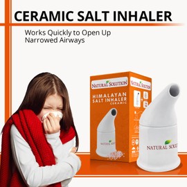NATURAL SOLUTION Ceramic Salt Inhaler with 2 Himalayan Pink Salt Refills, Cleans The Respiratory System, Relief Breathing Congestion, Inhaler for Asthma White 1 Count
