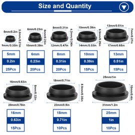 Tnisesm 130PCS 8 Sizes Black Rubber Plugs for Round Holes Silicone Plugs, 1" 3/4" 5/8" 1/2" 3/8" 5/16" 1/4" 1/5" Round Hole Plug Snap Locking, Used for Furniture