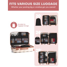SDGFUI 6 Pcs Travel Packing Cubes Set, Fashion Travel Compression Packing Cubes, Large Capacity Travel Luggage Organizers, Travel Organizers with Laundry Bag - Black