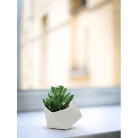 WGV Geometric Ceramic Vase, Width 4.2", Height 3.3", Matte White Tilted Pot, DIY Folded Planter Bowl for Wedding Event Office Home Decor, 1 Piece