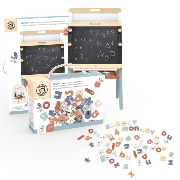 Speedy Monkey Kids' Wooden Easel & Magnetic Alphabet Letters Set