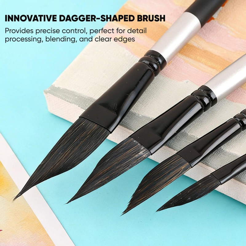 4 Pcs Dagger Tip Artist Paint Brushes, Watercolour Painting Tool