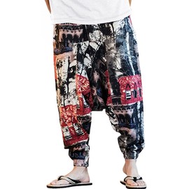 CLANMILUMS Men Women Harem Pants Elastic Drawstring Waist Loose Fit Hippie Boho Aladin Yoga Pants (Small, Style1)