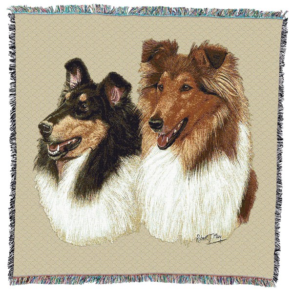 Collie - Robert May - Lap Square Cotton Woven Blanket Throw - Made in The USA (54x54)