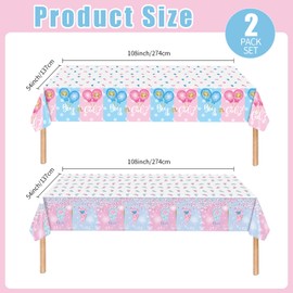 KFJBPB 2 Pack Gender Reveal Tablecloth Plastic 54 X 108Inch, Pink and Blue Table Cloth Disposable Rectangle Table Covers for Boy or Girl Baby Shower Party Decorations Supplies (Gender Reveal)