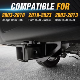 EYOUHZ for Dodge Ram 2 inch Trailer Hitch Receiver Compatible with 2003-2018 Dodge Ram 1500 & 2019-2023 Ram 1500 Classic & 2003-2013 Ram 2500 3500, Class 3 III Rear Tow Hitch Towing Combo with Cover