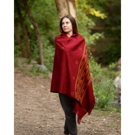 Om Shanti Crafts Meditation Shawl or Meditation Blanket, Wool Shawl or Wrap, Oversize Scarf/Stole - Red