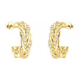 SOFIA MILANI - Women's Earrings 925 Silver with Zirconia Stones - Braided Stud Earrings, Yellow Gold, Cubic Zirconia