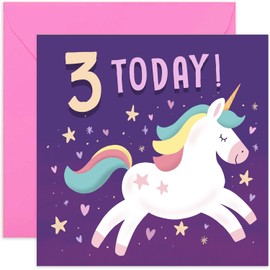 Old English Co. Happy 3rd Birthday Card for Young Girl - Purple Unicorn Stars Hearts Third Birthday Card - Age Three Card - For Daughter, Granddaughter, Niece, Sister, Goddaughter