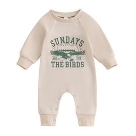 Infant Baby Boys Girls Sundays are for The Birds Jumpsuit Crew Neck Long Sleeve Romper Fall Newborn Football Outfits (Khaki, 3-6 Months)