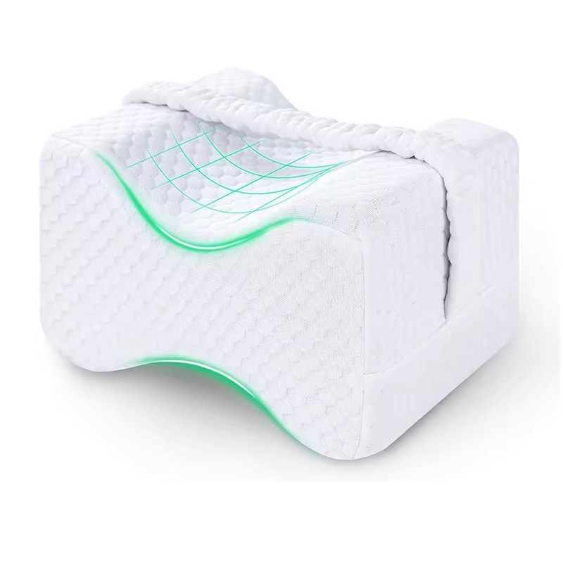 Memory Foam Knee Pillow for Side Sleepers with Dual-Sided Elastic