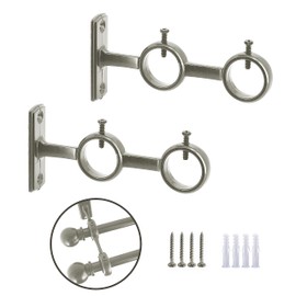 AddGrace 2 Pack Double Curtain Rod Brackets for 1" Rod Aluminum Alloy Wall Mounted Rod Holder (Silver)