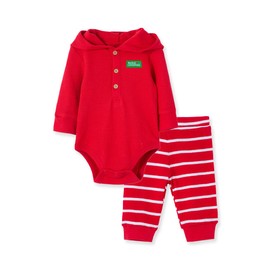 Little Me Clothes for Baby Christmas Reindeer Hoodie Bodysuit Onesie and Pant Set, 9M