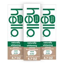 hello Naturally Whitening Fluoride Toothpaste, Natural Whitening Toothpaste with Coconut Oil and Tea Tree Oil, Tames Bad Breath, Helps Moisturize, and Fights Cavities, Mint, 3 Pack, 4.7 Oz Tubes